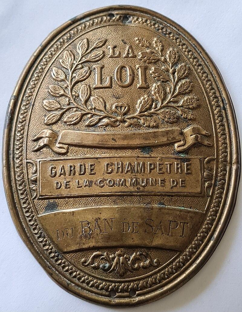 Plaque de garde champetre ban de sapt